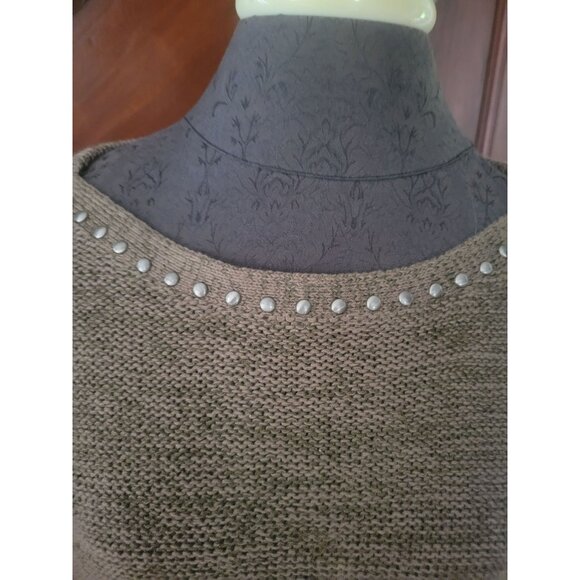 Chicos Brown Studded Knit Sweater Womens Size L Lightweight Pullover - Picture 2 of 8